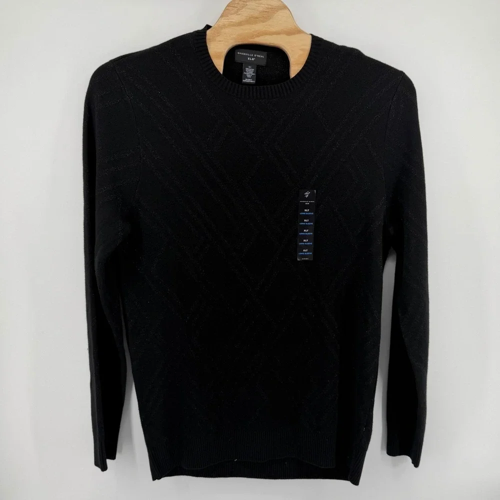 Shaquille O'Neal Men's XLT Black Sweater Metallic Diamond Long Sleeve‎ Crew Neck